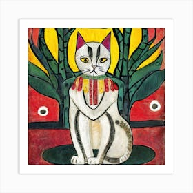 White Cat Illustration Art Print