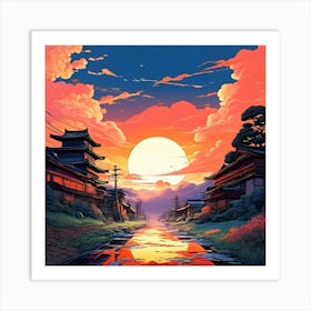 Sunset In Japan Art Print