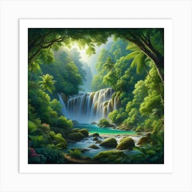 Waterfall In The Jungle 8 Art Print