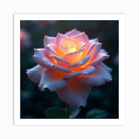 A Dreamy Rose With Petals Of Flowing, Holographic Light Blooming In A Surreal Garden 1 Art Print