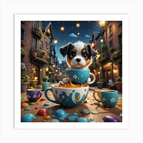 Cute dog in a cup Art Print