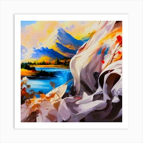 Mountain Lake View - Creative  Colorpainting Art Print