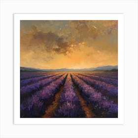 Sunset Over Lavender Fields 1 Art Print