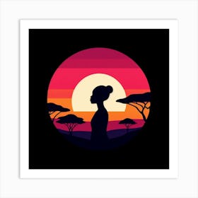 Silhouette Of African Woman At Sunset 2 Art Print