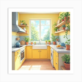 Sunny Kitchen In Watercolor, Fresh, Uplifting Colors 1 Art Print