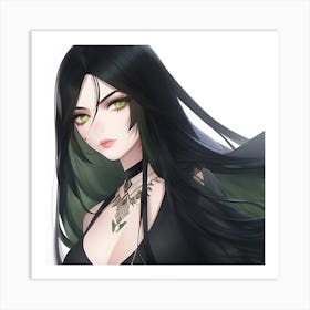 Pretty anime woman with black hair Art Print