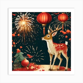 Chinese New Year Deer Art Print