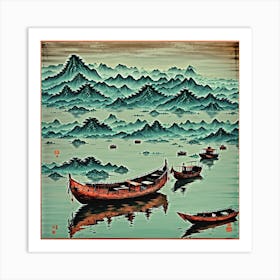 Chinese Boats In The Water Art Print