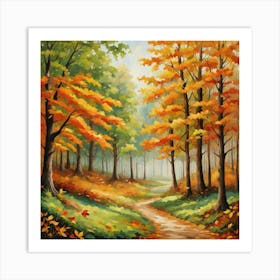 Forest In Autumn In Minimalist Style Square Composition 58 Art Print