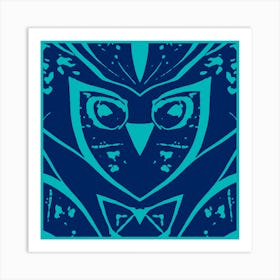 Abstract Owl Two Tone Dark Blue Art Print