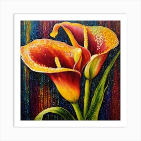 Pointillist on wood "Flower of Calla lilies" Art Print