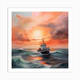 Sunset Boat Art Print