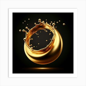 Golden Liquid Splash Art Print