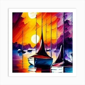 Sailboats At Sunset Art Print