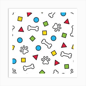 Dog Paw Seamless Pattern Footprint Bone Art Print