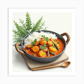 Watercolor Art Of A Savory And Aromatic Vegetable Curry On A Stylish Kitchen Table Art Print