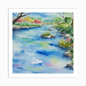 River Watercolour Painting Art Print