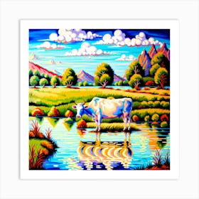 Cow By The River Art Print