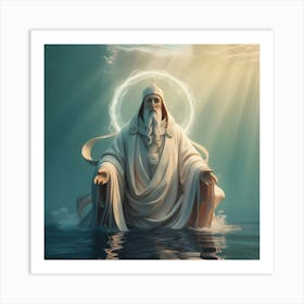 A Majestic Depiction Of The Hierophant, An Ethereal Figure Bathed In Soft, Warm, And Divine Light, As If Illuminated By Celestial Rays, Set Against A Serene Underwater Backdrop, With Subtle Aquatic Textures And Gentle Ripples (2) Art Print