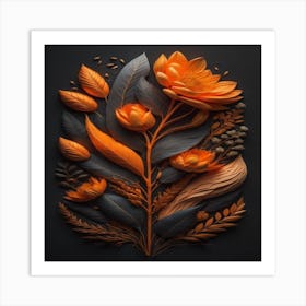 Flowers On Black Background Art Print