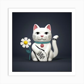 White Cat With Flower Art Print