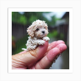 Tiny Puppy In Rain Art Print