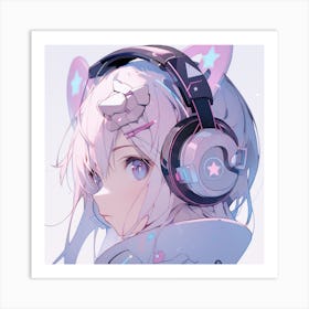 Anime, Headphones, Earphones Art Print