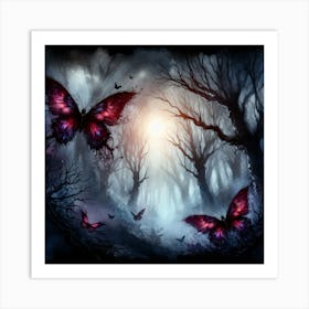 Butterfly in Dark Haunted Woods I Art Print