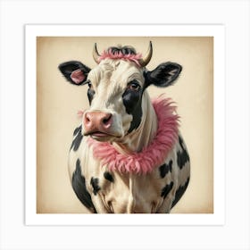 Cow With Pink Feathers 3 Art Print