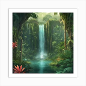 Waterfall In The Jungle 2 Art Print