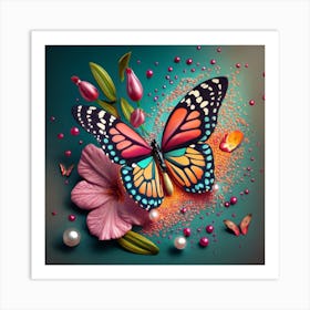 Butterfly With Pearls Art Print