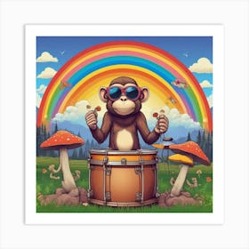 Monkey Playing Drums Art Print