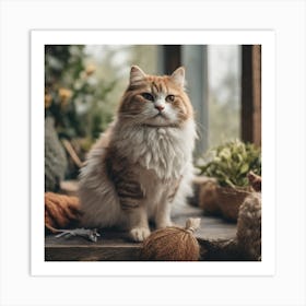 Cat Sitting On A Window Sill Art Print