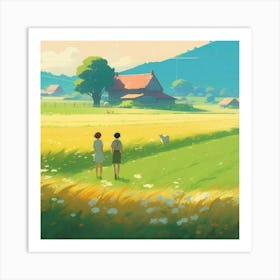 Two People In A Field Art Print