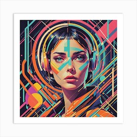 Girl With Headphones Art Print