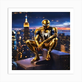 Portrait Painting Of Spider Man Wearing A Gold Met (1) Art Print