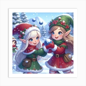 Christmas Elves in winter 1 Art Print