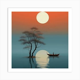 Sunset In A Boat Art Print