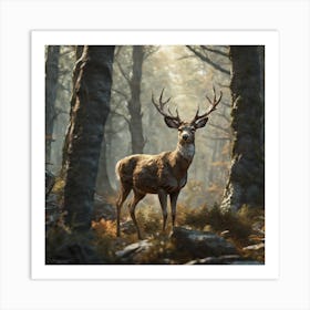 Stag In The Woods 1 Art Print