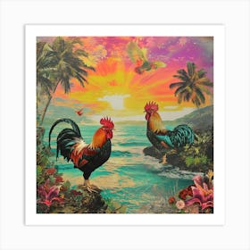 Kitsch Retro Rooster Collage 3 Art Print