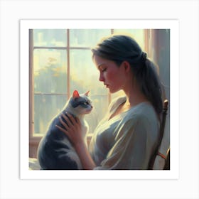 Cat and Woman Art Print