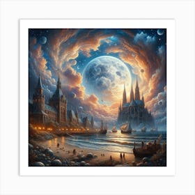 Moonlight Over The Sea Art Print