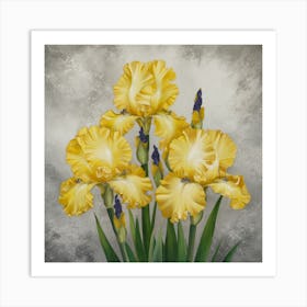 Golden Elegance Intricate Yellow Irises Against A Muted Backdrop (4) Art Print