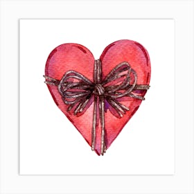 Watercolor Heart With Bow Love Art Print