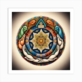 In A Circle Of Unity, Hands Hold Symbols Of Diverse Faiths 5 Art Print