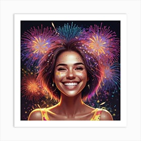 Photo Smiley Woman With Fireworks 1 1 1 Art Print