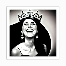 Laughing queen with crown of hearts  Art Print