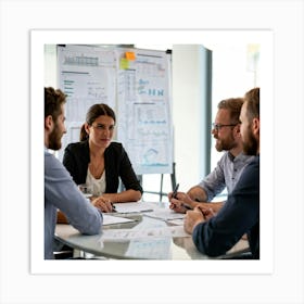 Business Strategy Meeting In Action With A Diverse Group Of Four Adults Two Women And Two Men Stra Art Print