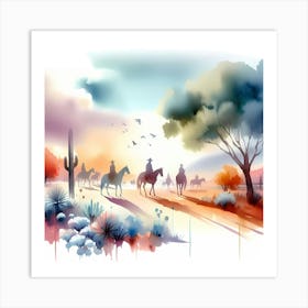 Watercolor Cowboys In The Desert 5 Art Print