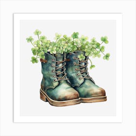 Boots With Shamrocks Art Print